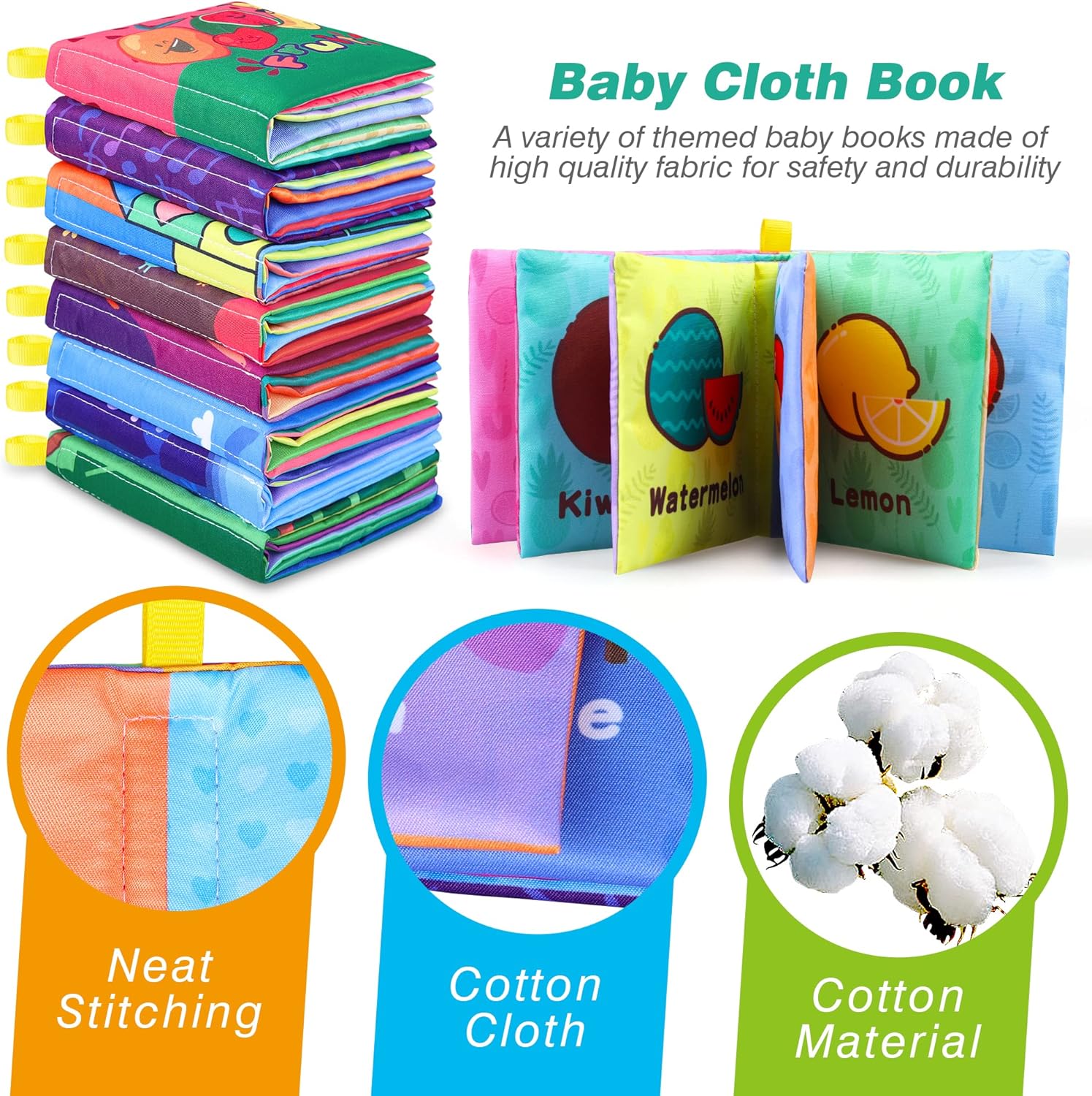 Baby Bath Books, Nontoxic Fabric Soft Baby Cloth Books, Early Education Toys, Waterproof Baby Books