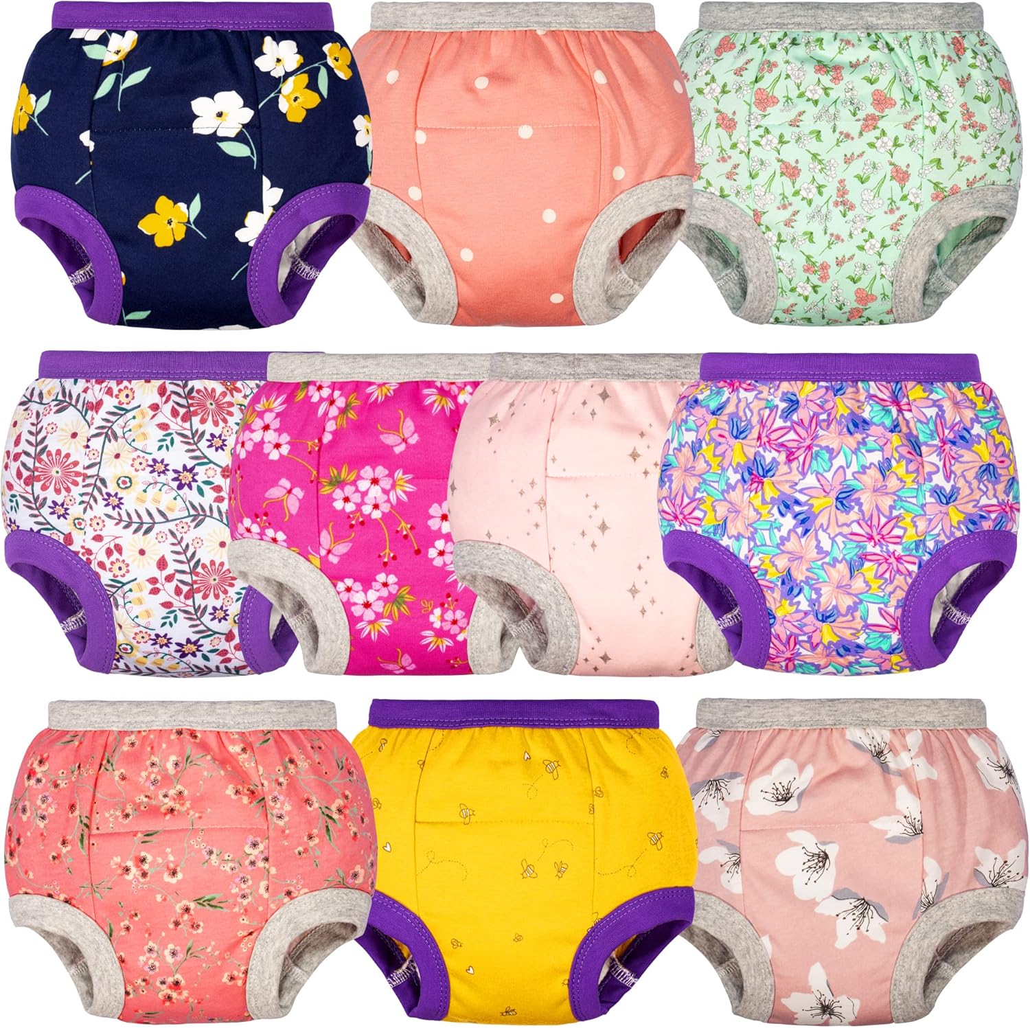 BIG ELEPHANT Potty Training Underwear - 10 Pack, 100% Cotton Absorbent Unisex Toddler Pee Pants for