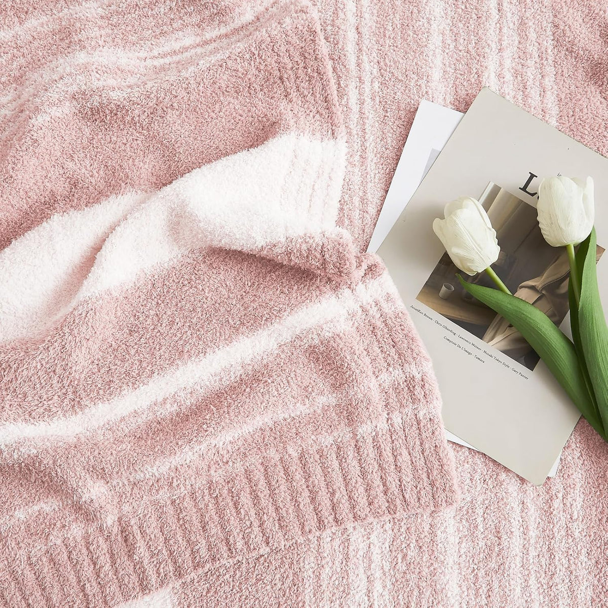WRENGONGE Pink Throw Blanket, 50x70 Soft Cozy Striped Throw Blankets for Couch, Sofa, Bed, Travel