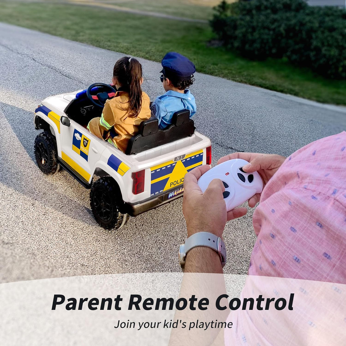24V 10Ah Electric Police SUV Car Ride-On Toy for Big Kids, 4WD 2-Seater w/Parental Remote Control