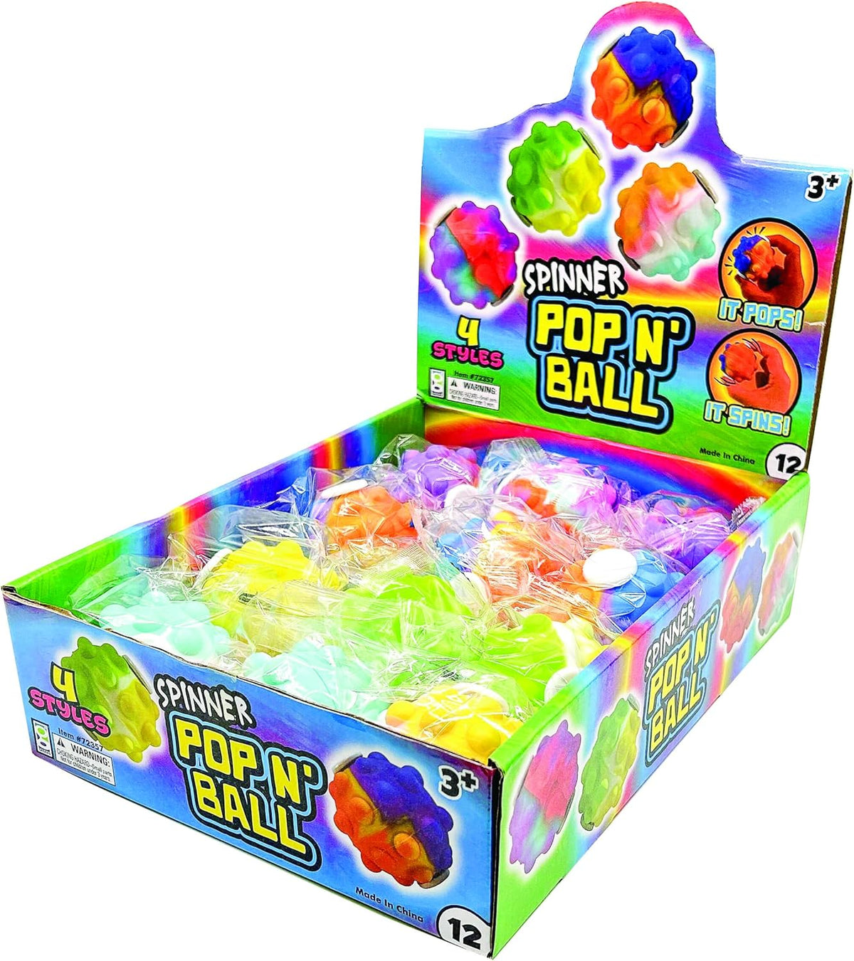 Raymond Geddes Pop 'N' Spin Balls (12 per Box) - Kids and Adult Fidget Toys – Multicolor Pop Fidget