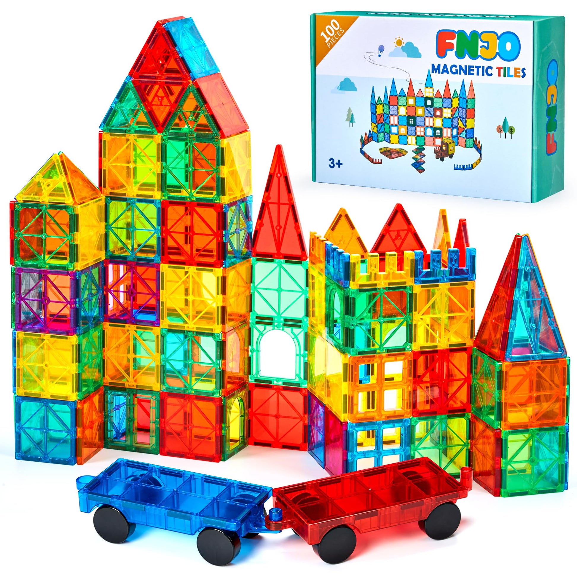 FNJO Magnetic Tiles, 100PCS Building Blocks, STEM Magnets Building Toy Set, Preschool Kindergarten