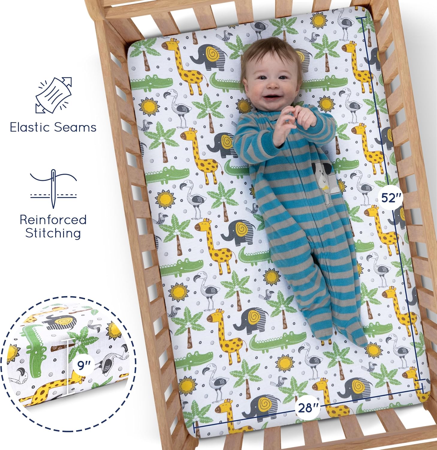 Fitted Nautical Crib Sheets (3 Pack) by GROW WILD - Jersey Knit Cotton Crib Sheet for Boys, Toddler