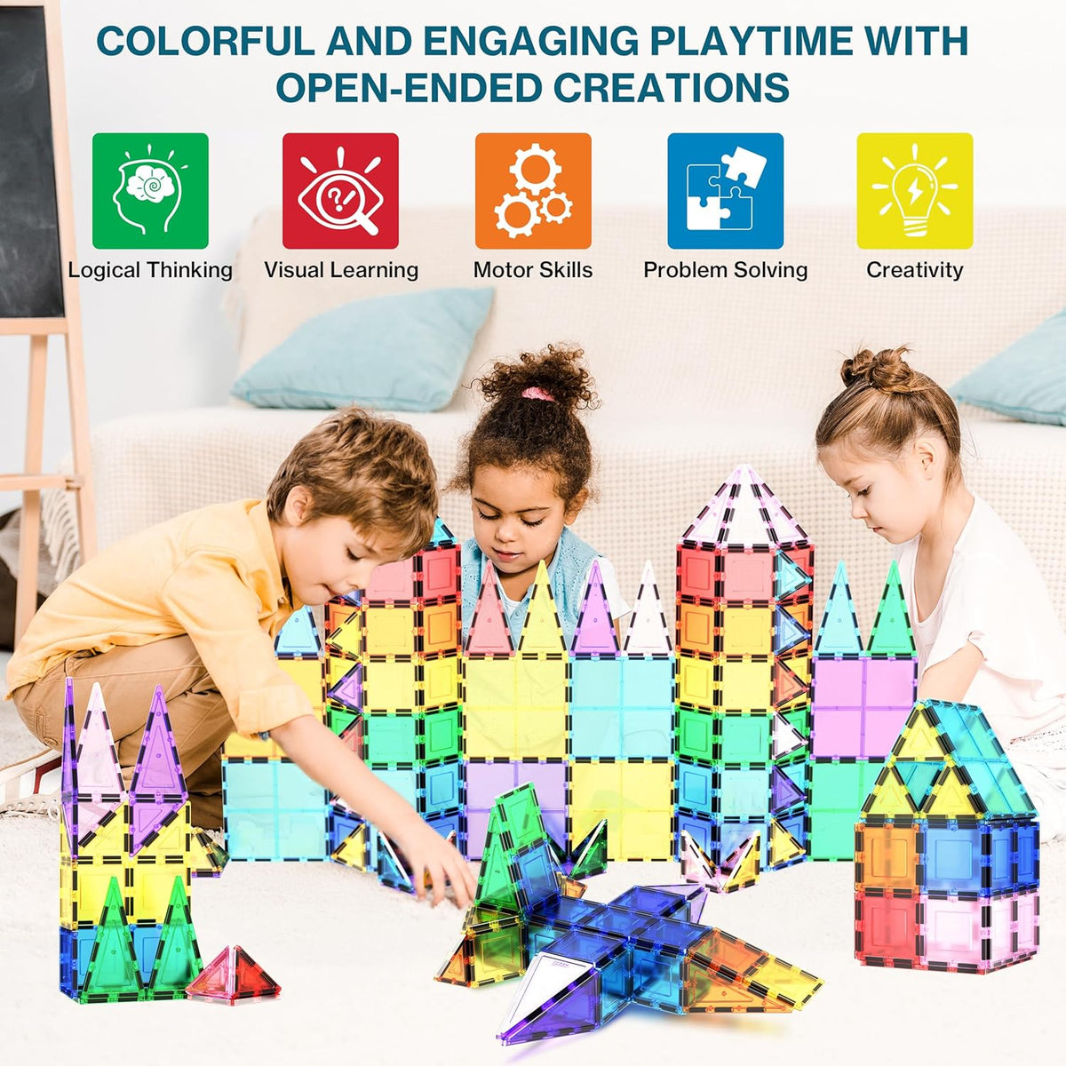 PicassoTiles 100 Piece Set 100pcs Magnet Building Tiles Clear Magnetic 3D Blocks Construction