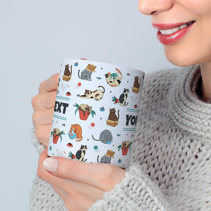 Personalized Mug for Kids - Cats - Custom Name/Text, Ceramic Hot Chocolate/Cocoa/Coffee Cup for