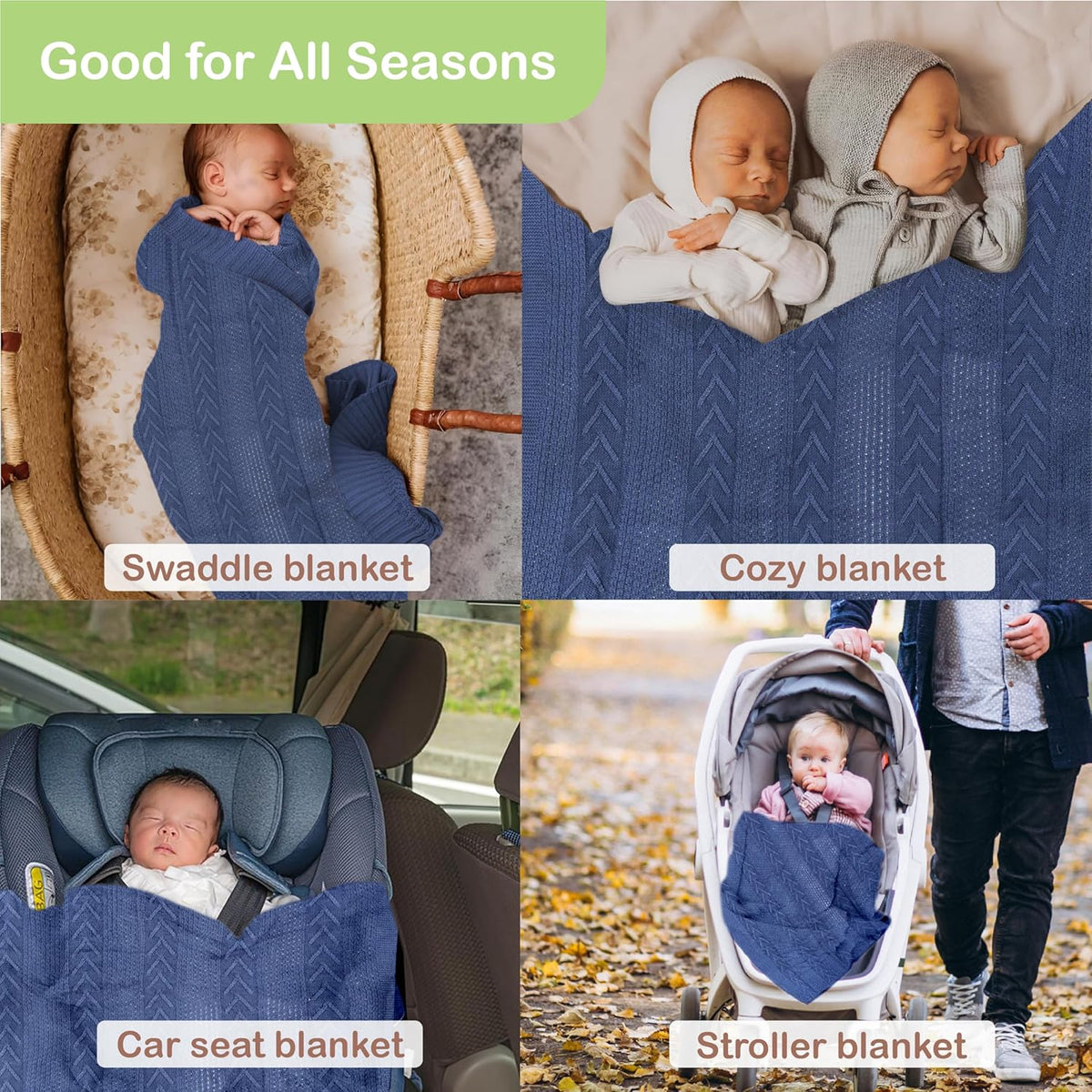 Organic Cotton Baby Blanket - 31.5 x 43.3 Inches, Soft Knitted Crib Blanket for Boys & Girls