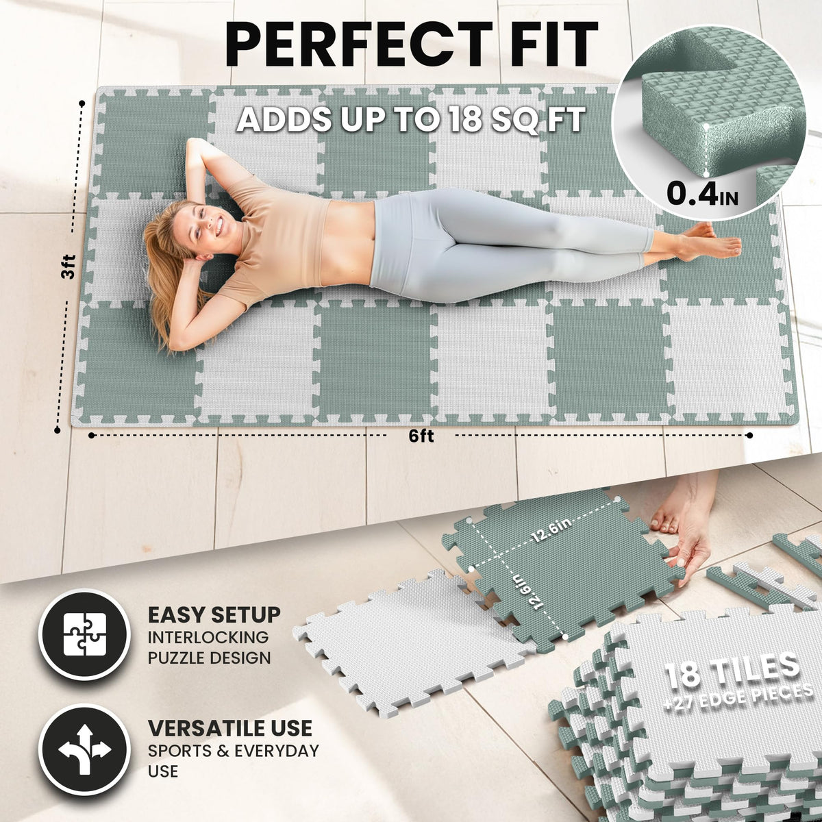 bemaxx Gym Mats Set - EVA Interlocking Foam Floor Tiles (12.6"x12.6"x0.4") Protective Gym Flooring