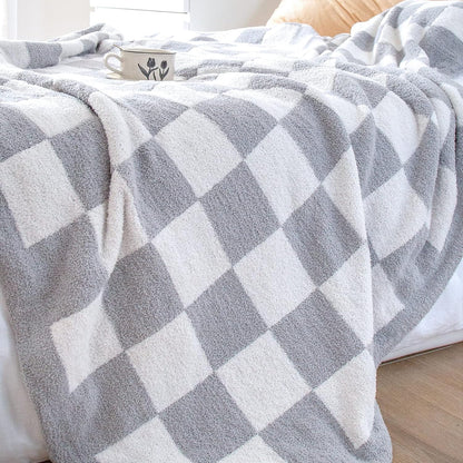 SeaRoomy Checkered Throw Blanket, Soft Cozy Fluffy Reversible Checkerboard Knitted Throw Blanket