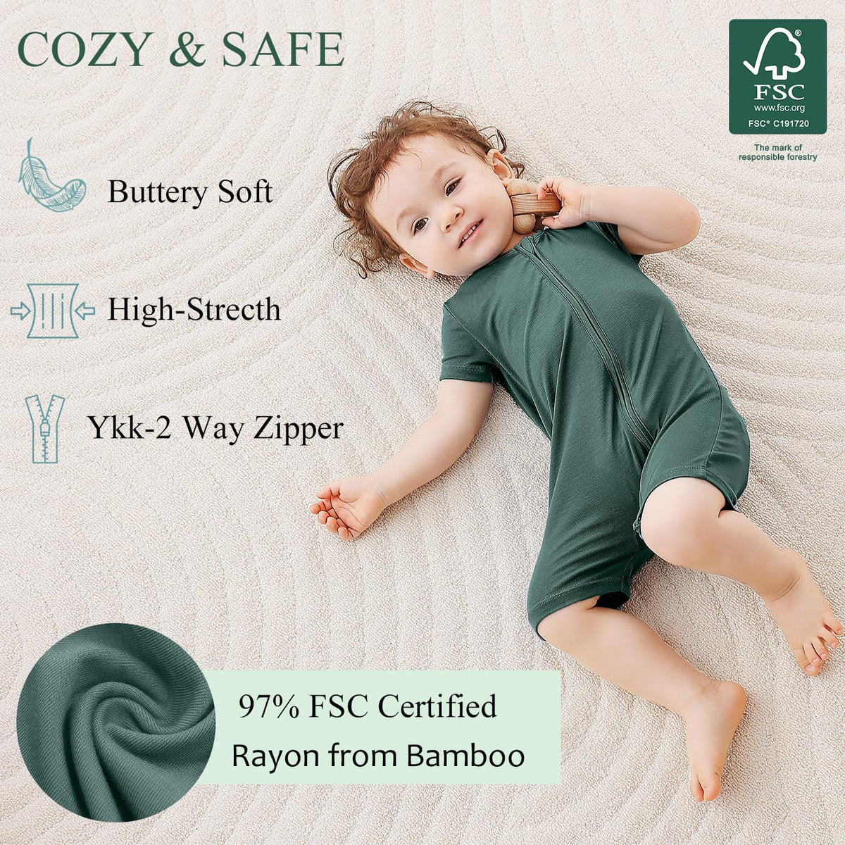 JunNeng Baby 2 Pack Rayon of Bamboo Romper Sleeper 2 Way Zipper Short Sleeve Jumpsuit Zipper