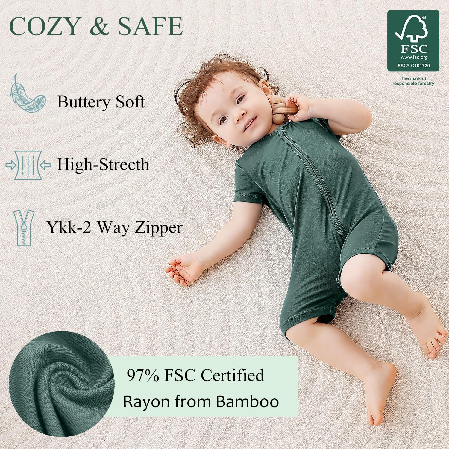 JunNeng Baby 2 Pack Rayon of Bamboo Romper Sleeper 2 Way Zipper Short Sleeve Jumpsuit Zipper