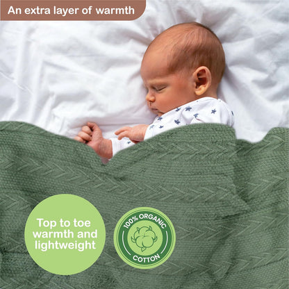 Organic Cotton Baby Blanket - 31.5 x 43.3 Inches, Soft Knitted Crib Blanket for Boys & Girls