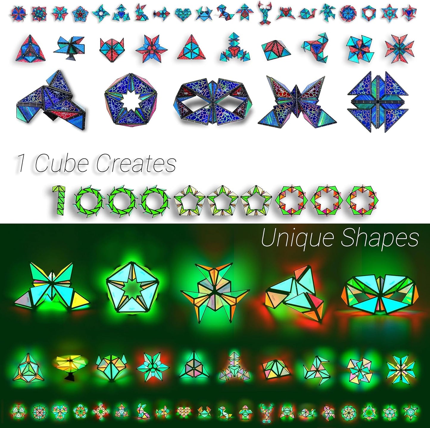 TOSY Magnet Pyramid Stone - 1 Cube Transforms into 1 Billion Shapes, 14 pcs (12 Puzzle pcs and 2
