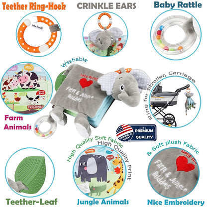 Elephant Touch and Feel Baby Books Toys 0-6 Months, Loveys Crinkle Books for Babies,Infant Toys