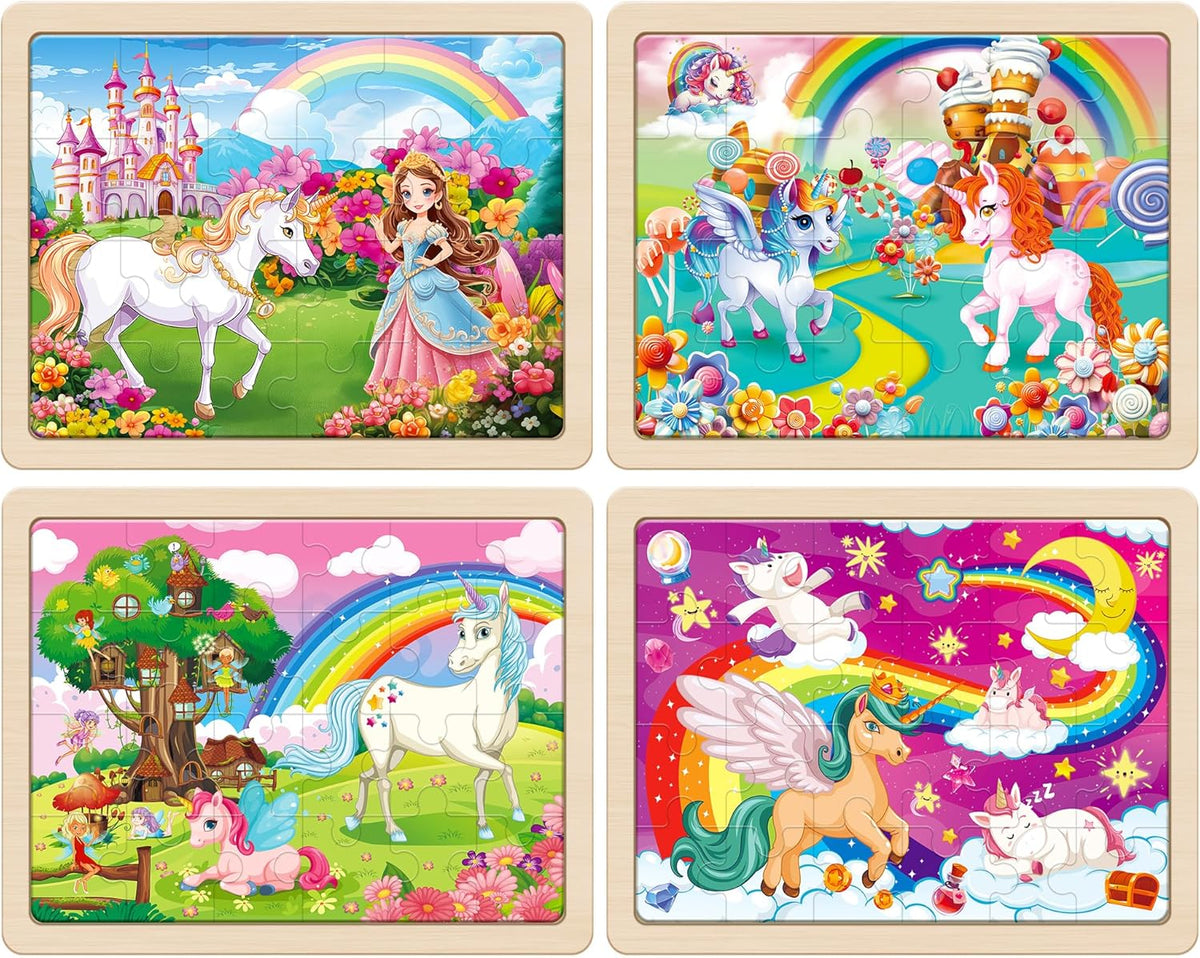SYNARRY Large Unicorn Princess Fairy Wooden Puzzles for Girls Gift Box(12.2*9.4 in) - FSC