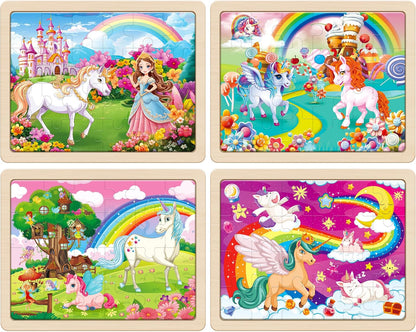 SYNARRY Large Unicorn Princess Fairy Wooden Puzzles for Girls Gift Box(12.2*9.4 in) - FSC