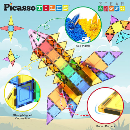 PicassoTiles 100 Piece Set 100pcs Magnet Building Tiles Clear Magnetic 3D Blocks Construction