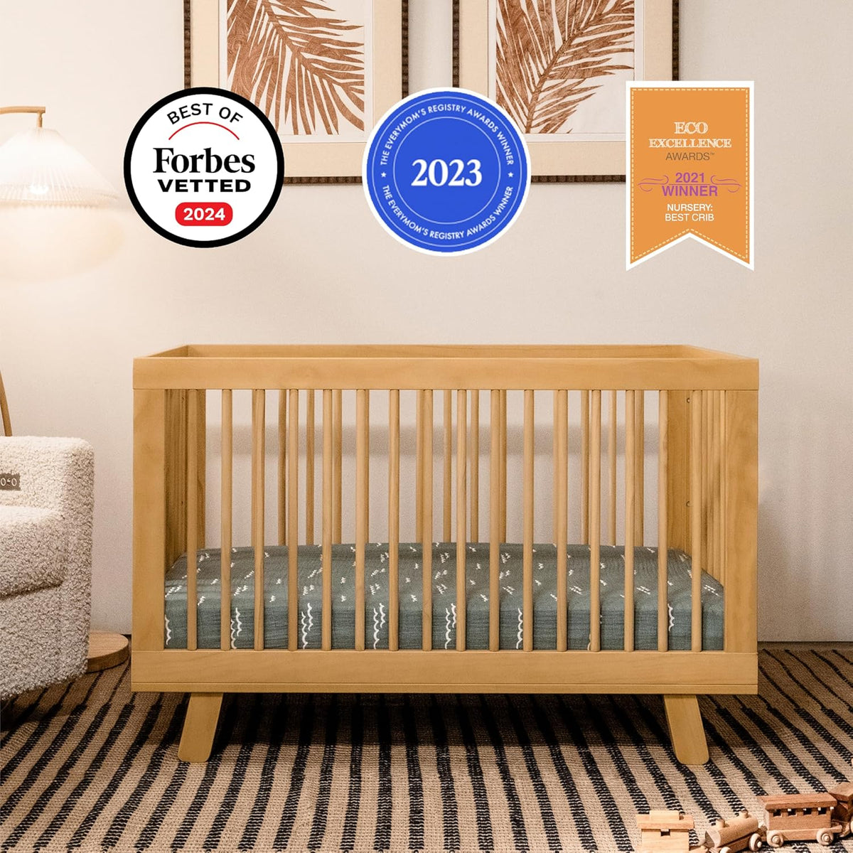 babyletto Hudson 3-in-1 Convertible Baby Crib with Wooden Toddler Bed & Daybed Conversion - Easy to