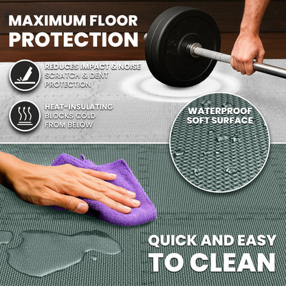 bemaxx Gym Mats Set - EVA Interlocking Foam Floor Tiles (12.6"x12.6"x0.4") Protective Gym Flooring