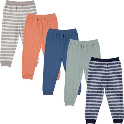 Cudlie 5-Pack Baby/Toddler Boys Jogger Pants - Lightweight Tapered Sweatpants - Lounge Jogger for