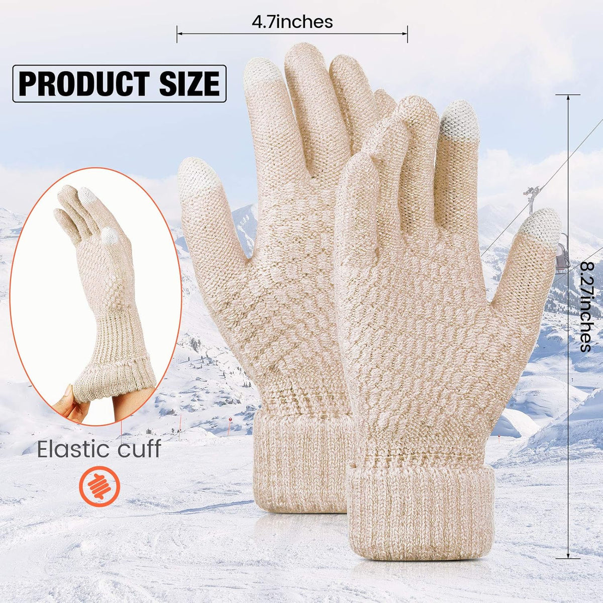 Geyoga 2 Pairs Women's Winter Touch Screen Gloves Soft Warm Fleece Lined Knit Elastic Cuff Winter