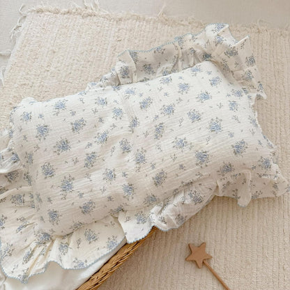 BuLuTu Muslin Cotton Kids Pillowcases for Girls Boys Shabby Chic Blue Floral Print Pillow Case