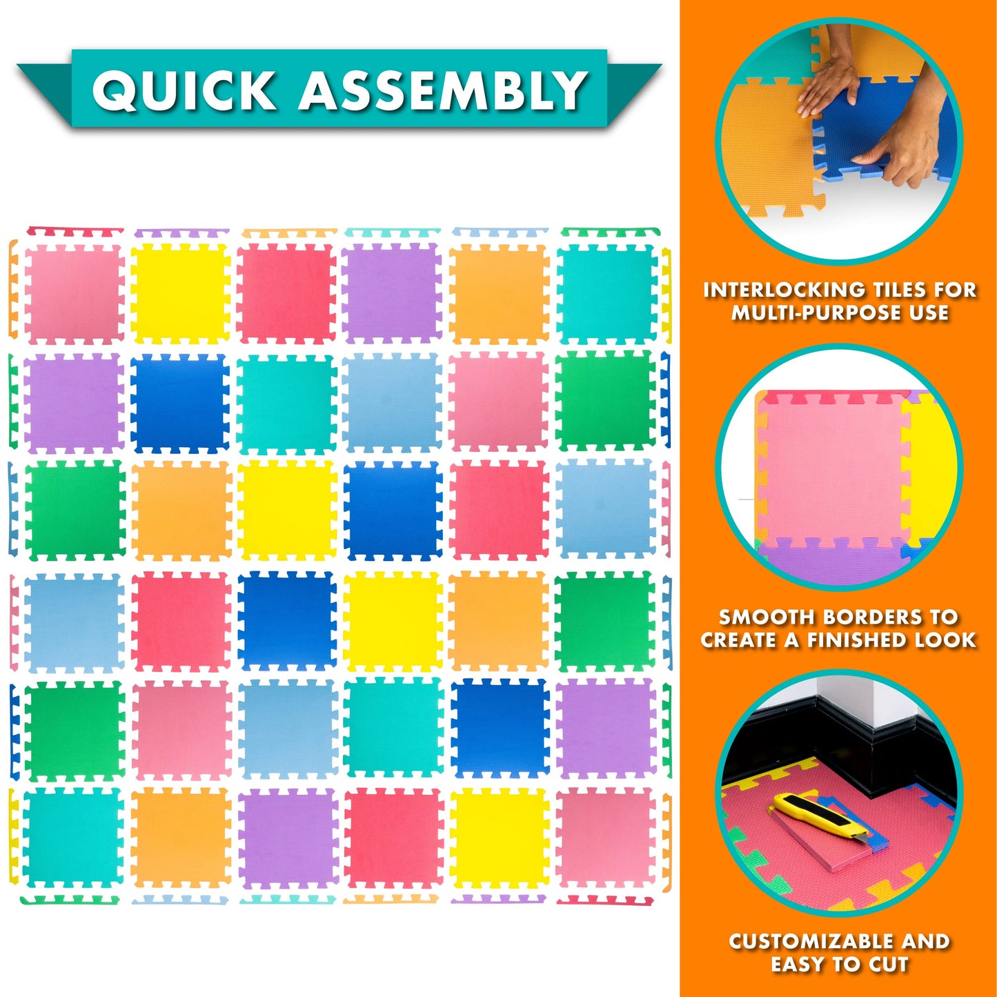 ProSource Baby Play Mat, Soft Foam Floor Tiles for Kids, Interlocking EVA Panels for Playpen Use