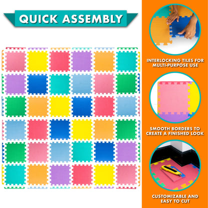 ProSource Baby Play Mat, Soft Foam Floor Tiles for Kids, Interlocking EVA Panels for Playpen Use