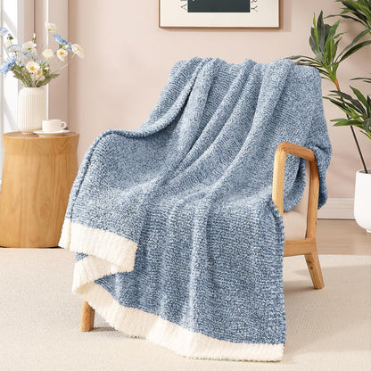 WRENSONGE Throw Blanket Cationic Dyeing Blue Soft Cozy Fluffy Warm Hand Made Throw Blankets for