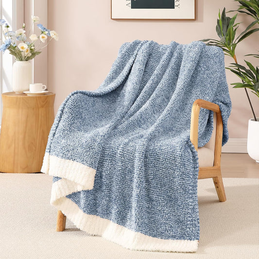 WRENSONGE Throw Blanket Cationic Dyeing Blue Soft Cozy Fluffy Warm Hand Made Weave Throw Blankets