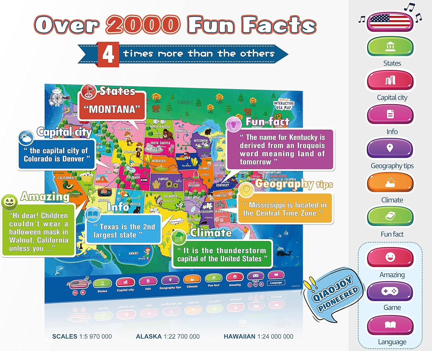 Bilingual Interactive for Kids Talking USA Map Solar System Poster for Kids Learning and