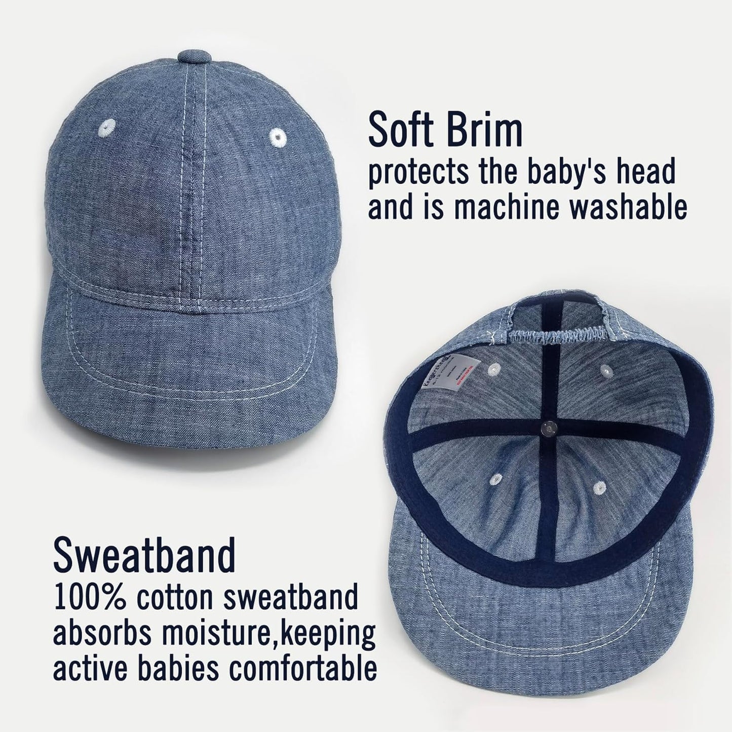 Keepersheep Baby Baseball Cap Infant Sun Hat, Cotton Knit with Soft Brim, Adjustable Soft Newborn