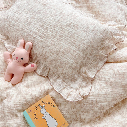 BuLuTu Muslin Cotton Pillowcase King Pillow Cover for Kids Adults Cute Rabbits Flower Pattern