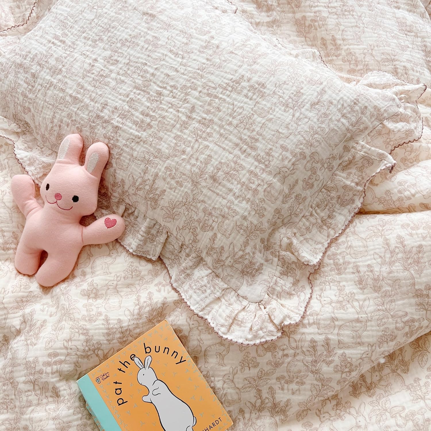 BuLuTu 100% Cotton Muslin Kids Toddler Pillowcase Standard Size, 20"x26", Cute Rabbit Pattern
