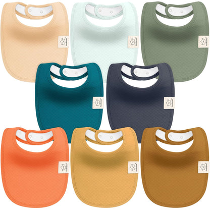 8-Pack Organic Baby Bibs for Girls, Boys - Quilted Cotton Cloth Baby Drool Bibs for Drooling and