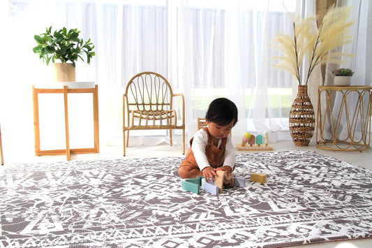 Cushmat Stylish Reversible Foam Play Mat (Large, Explorer - Ash Rose) - Soft, Waterproof, Durable