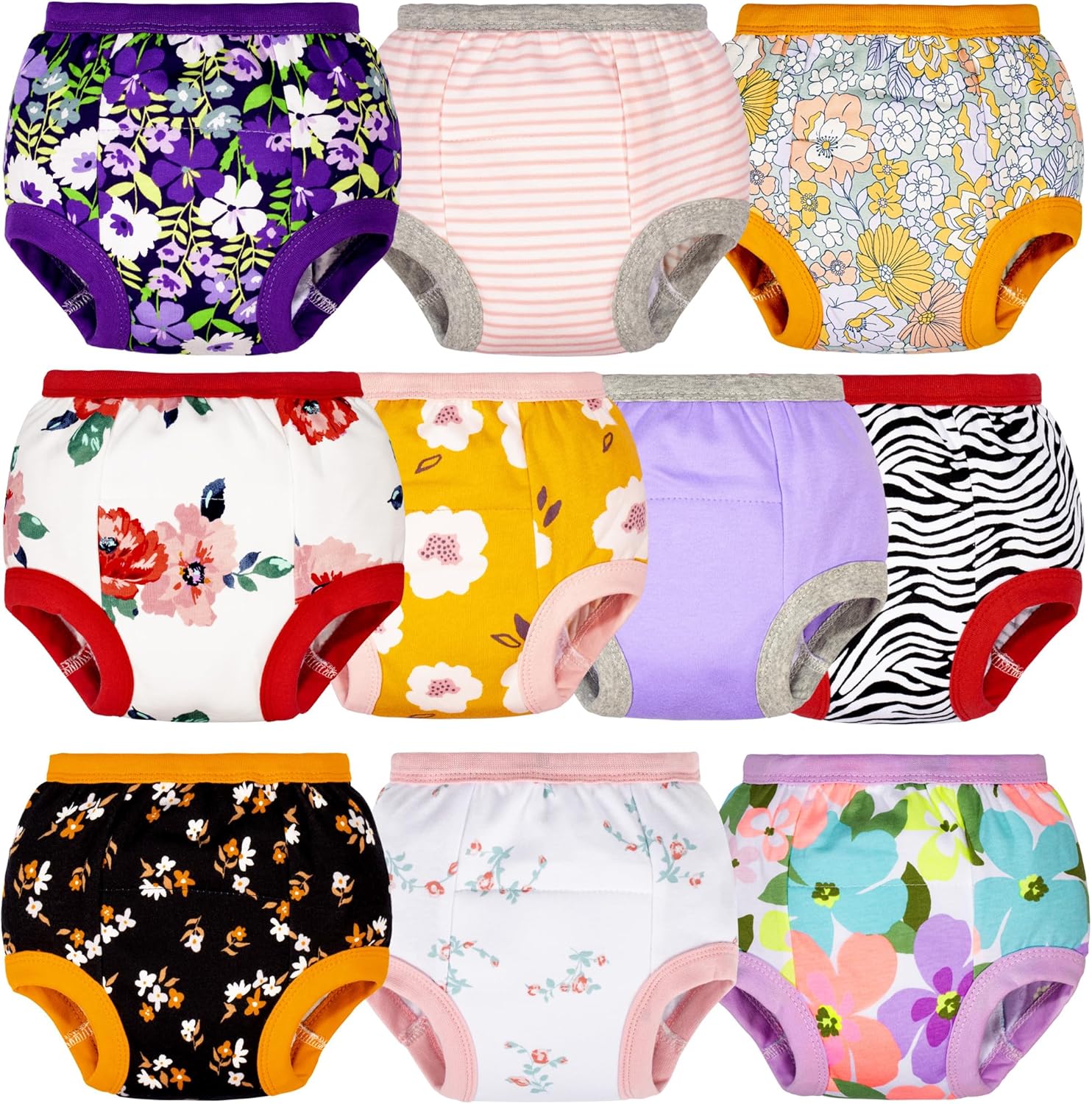BIG ELEPHANT Potty Training Underwear - 10 Pack, 100% Cotton Absorbent Unisex Toddler Pee Pants for