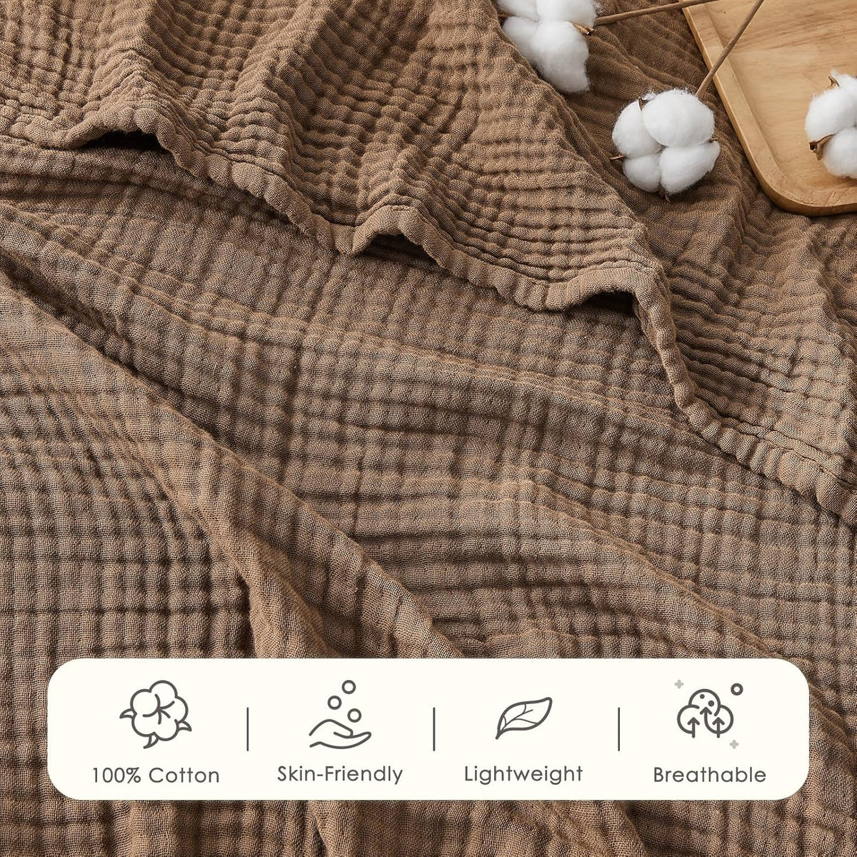 EMME Cotton Muslin Queen Blanket Bed Layering Breathable Gauze Blanket Soft Lightweight Blankets