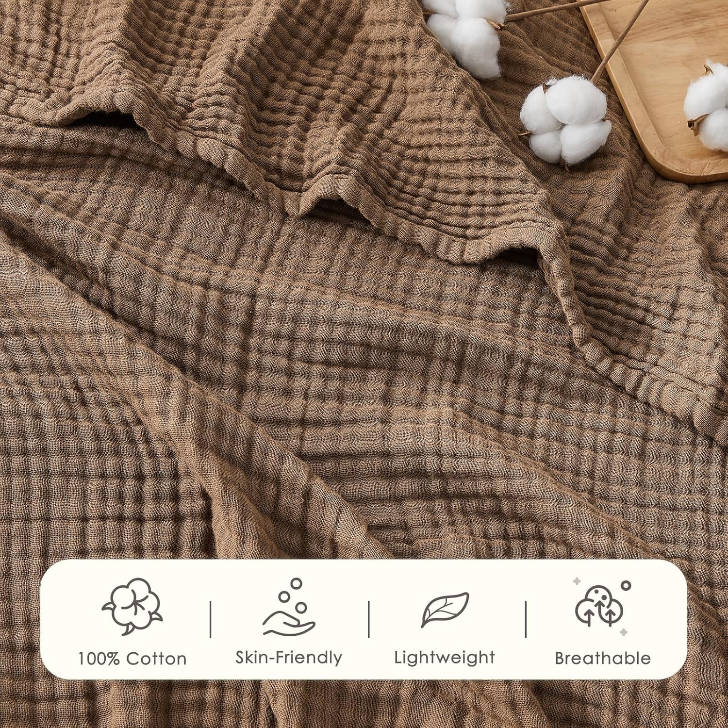 EMME Cotton Muslin Queen Blanket Bed Layering Breathable Gauze Blanket Soft Lightweight Blankets