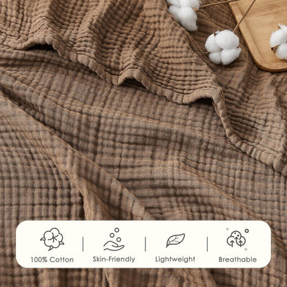 EMME Cotton Muslin Queen Blanket Bed Layering Breathable Gauze Blanket Soft Lightweight Blankets