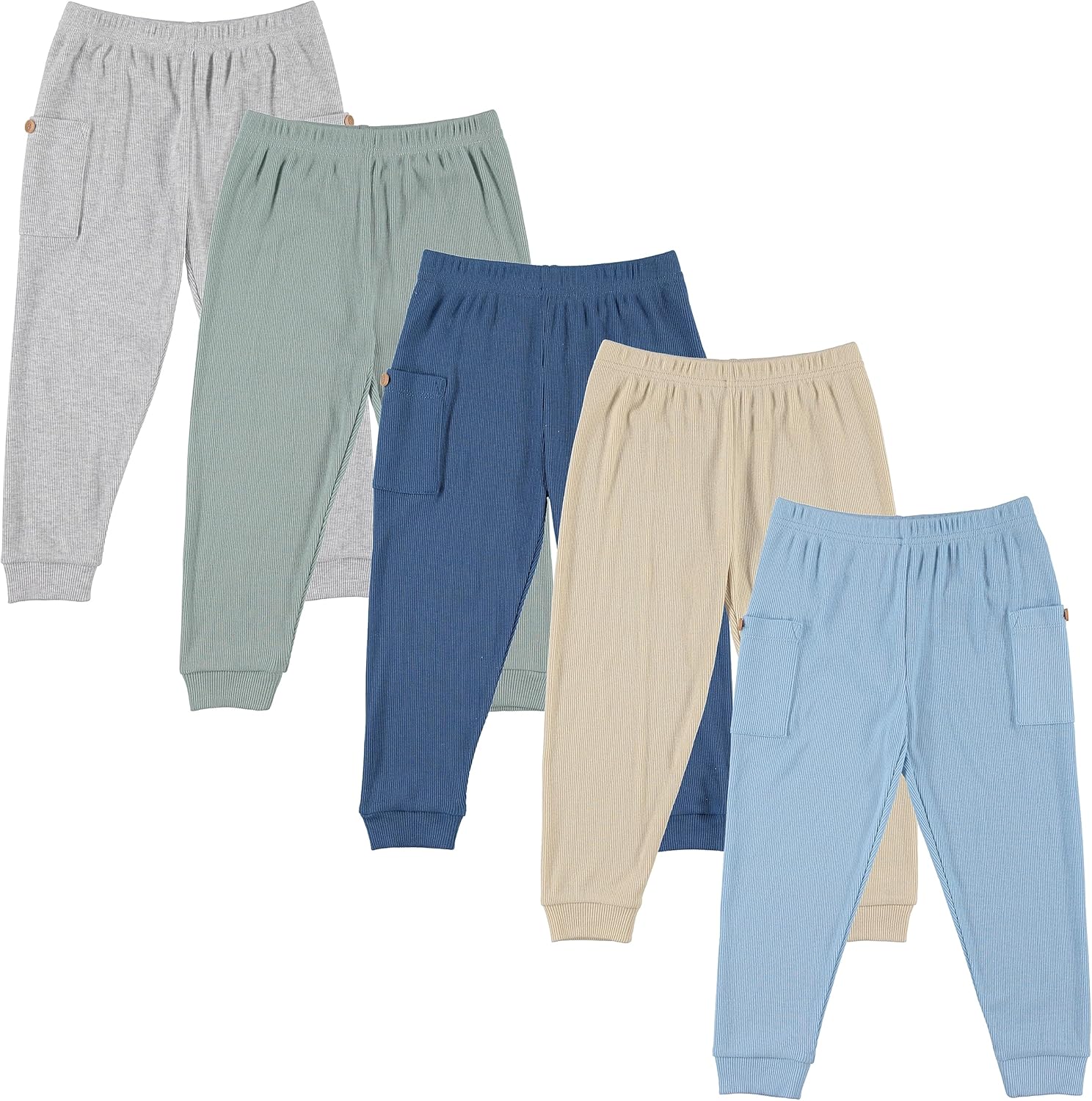 Cudlie 5-Pack Baby/Toddler Boys Jogger Pants - Lightweight Tapered Sweatpants - Lounge Jogger for