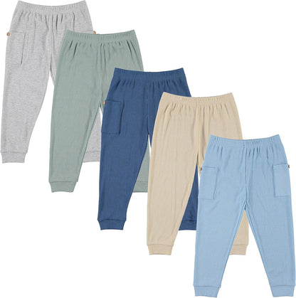 Cudlie 5-Pack Baby/Toddler Boys Jogger Pants - Lightweight Tapered Sweatpants - Lounge Jogger for
