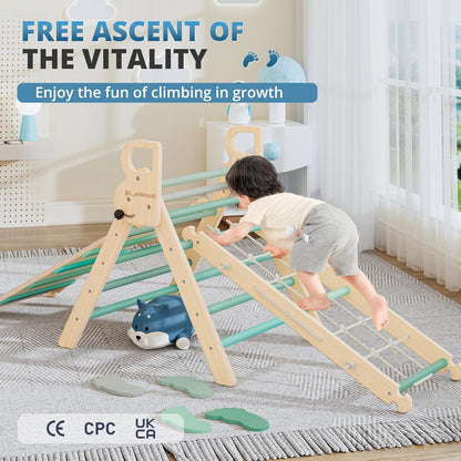 BlueWood 10-in-1 Pikler Triangle Set, Toddler Climbing Toys Indoor, Montessori Climber, Baby Jungle