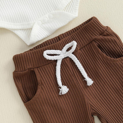fhutpw Baby Boy Clothes 3 6 12 18 Months Ribbed Knitted Long Sleeve Romper and Pants Sets Newborn