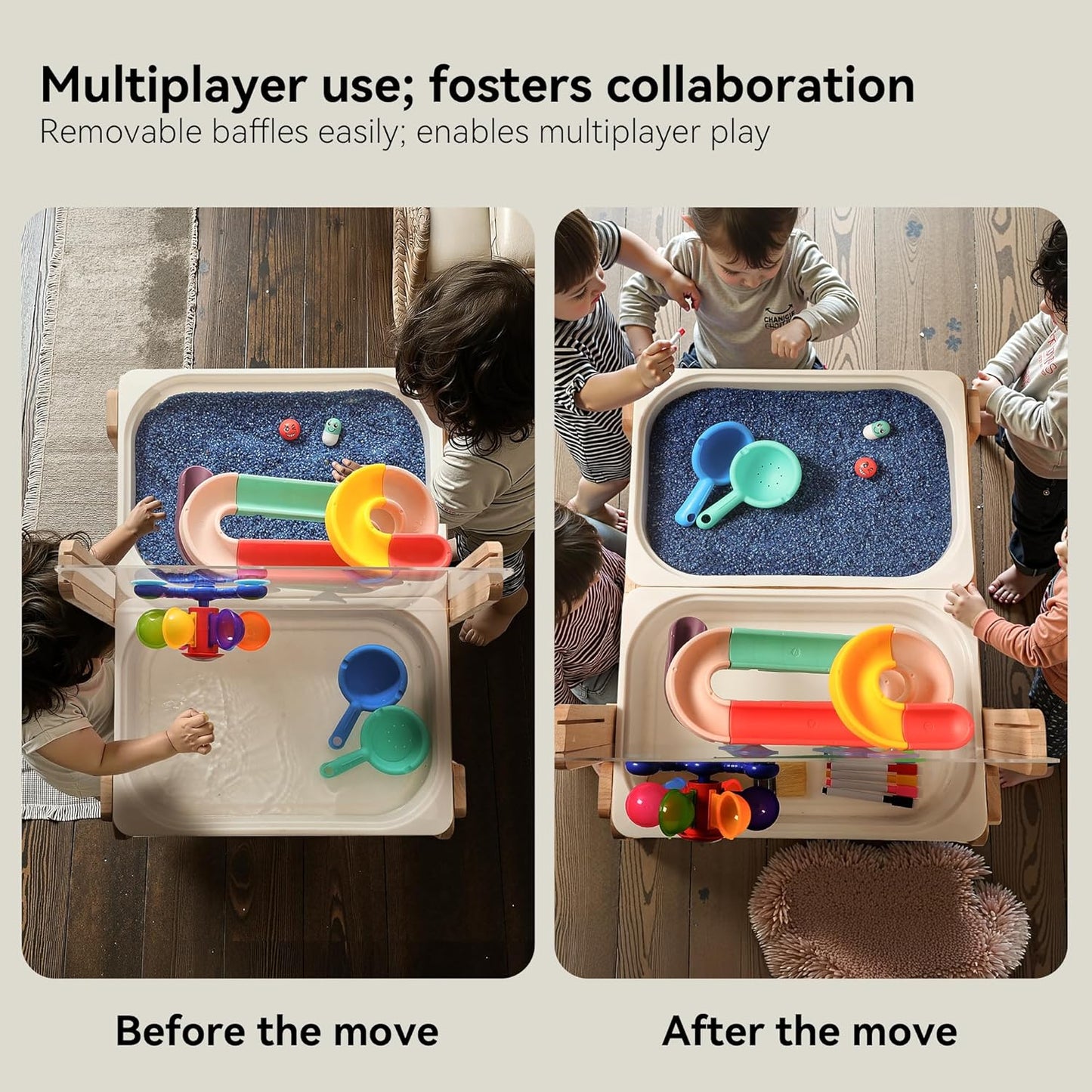 bopoobo Sand and Water Table for Toddlers, 4 in 1 Kids Wooden Sensory Activity Table with 2 Storage