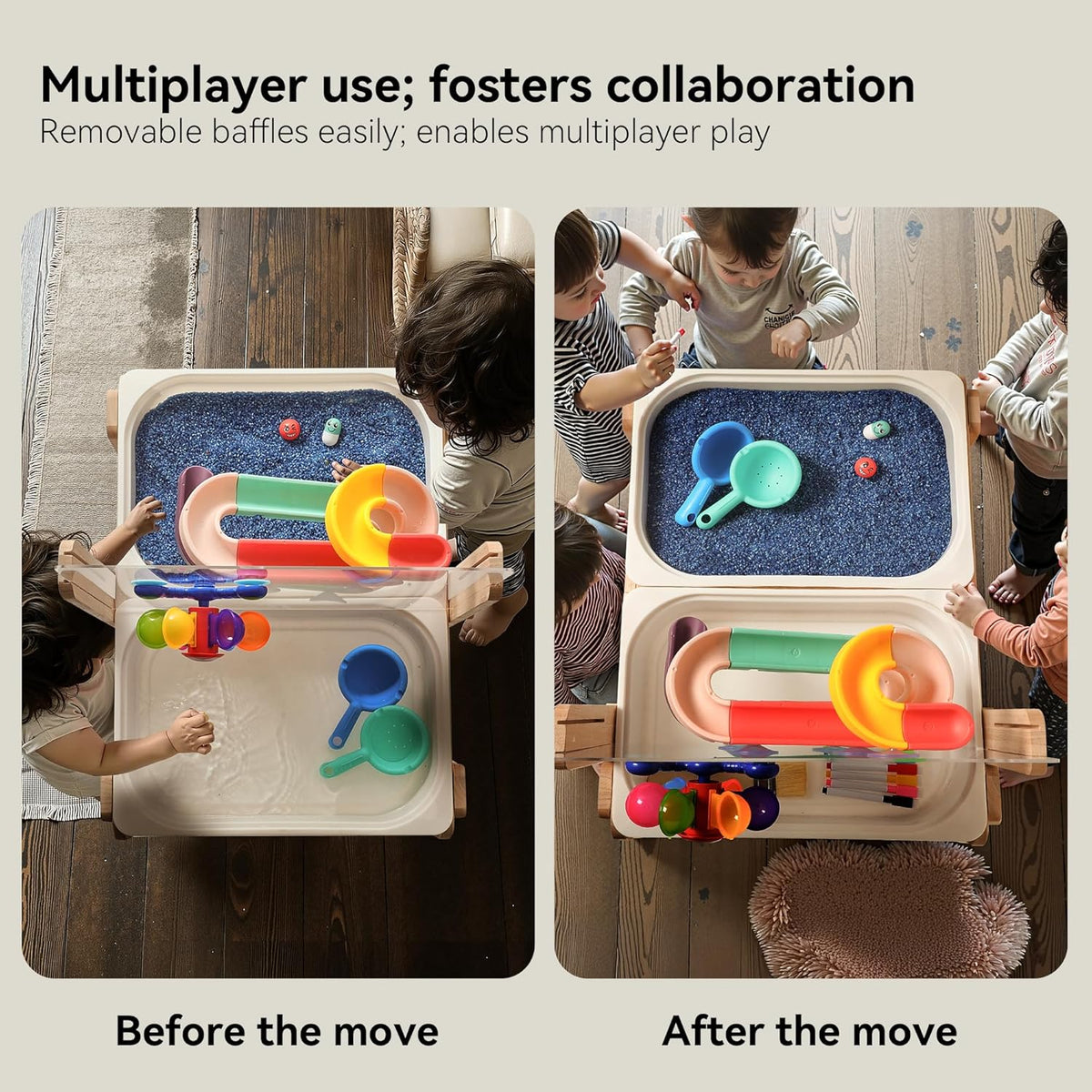 bopoobo Sand and Water Table for Toddlers, 4 in 1 Kids Wooden Sensory Activity Table with 2 Storage