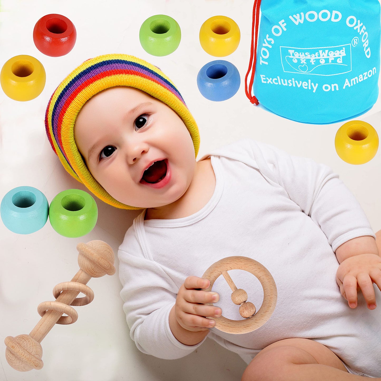 TOWO Wooden Baby Rattles Maracas, Musical Shaker Toy for Infants
