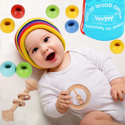 TOWO Wooden Baby Rattles Maracas, Musical Shaker Toy for Infants