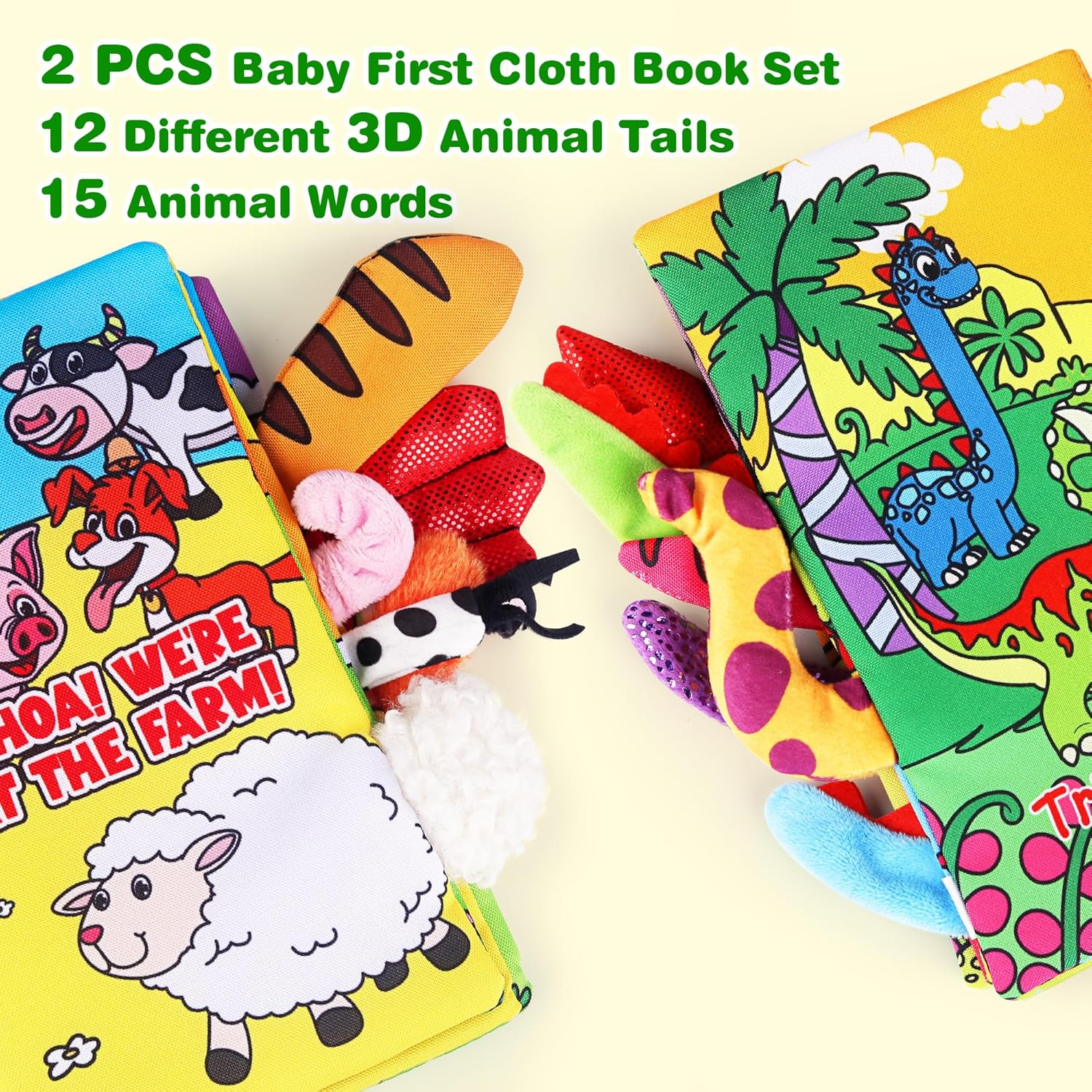 Vanmor 2 Pack Baby Cloth Books, High Contrast Sensory Crinkle Toys for 0-6 Months Infants, Soft