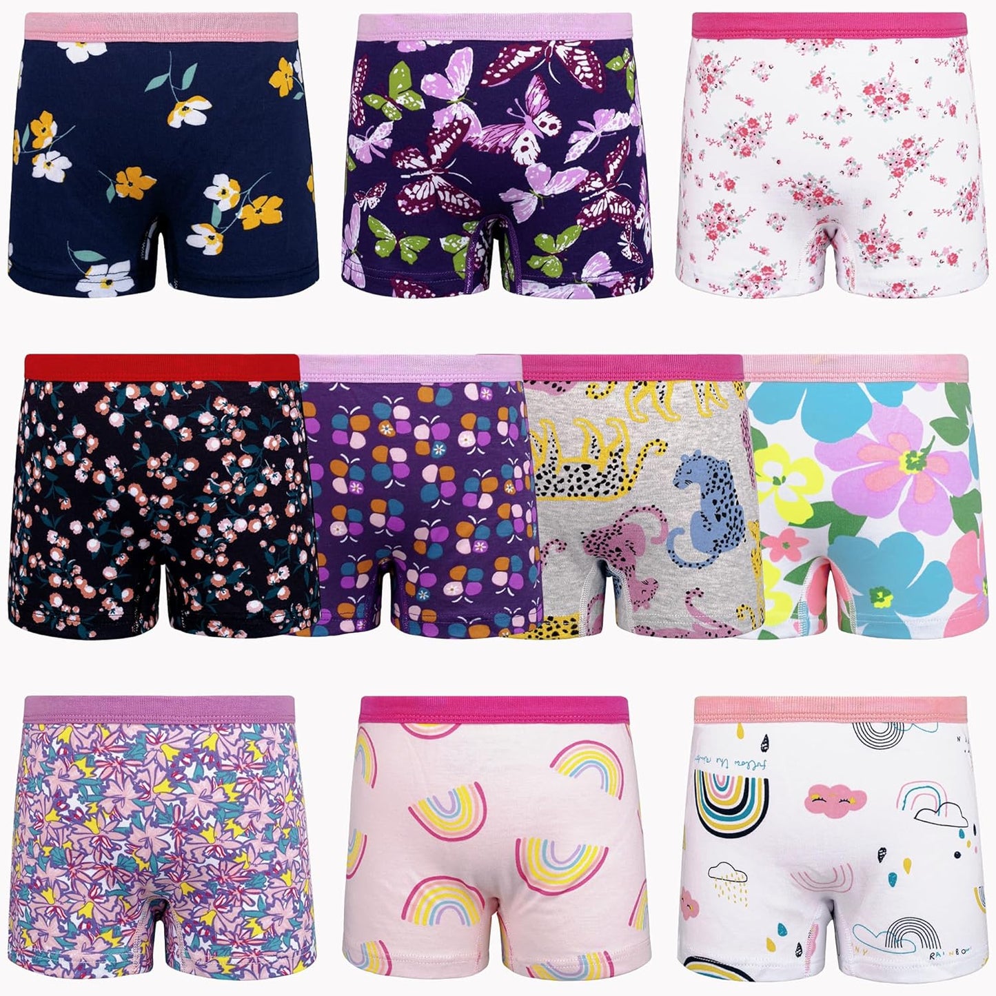 BIG ELEPHANT 10 Pack Toddler Girls' Underwear Boxer Briefs，100% Cotton Super Soft Breathable