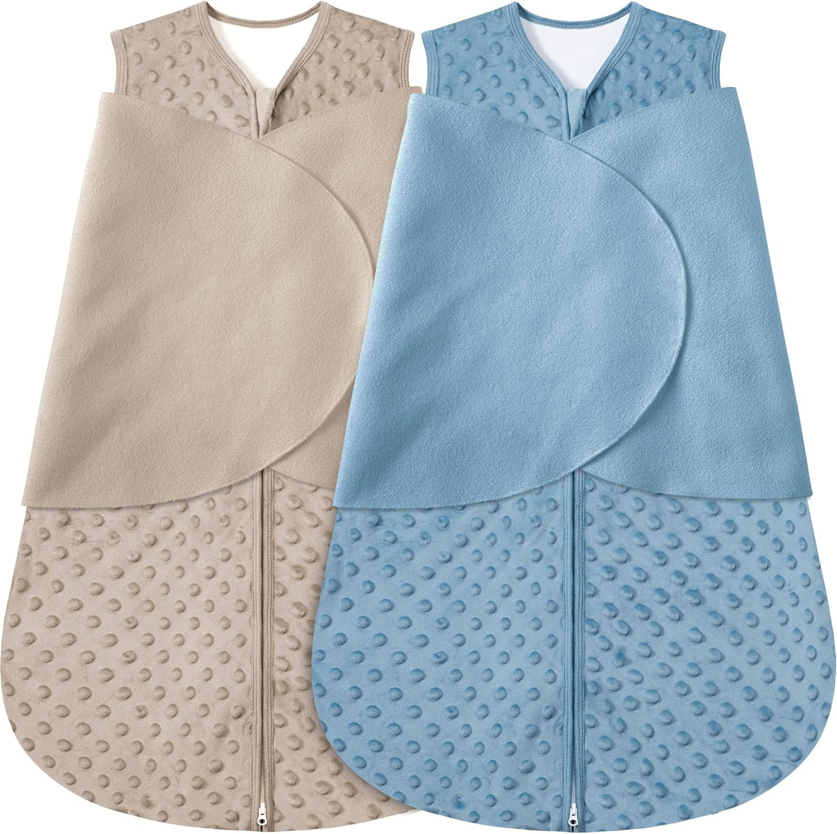Fleece Newborn Sleep Sack Baby Swaddle,3-Way Adjustable Wearable Blanket,2 Pack Fleece Swaddling